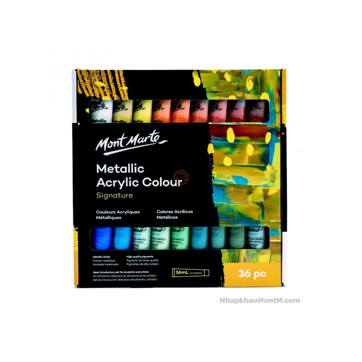 set màu nhũ acrylic metallic Mont Marte 36 màu tuýp 36ml