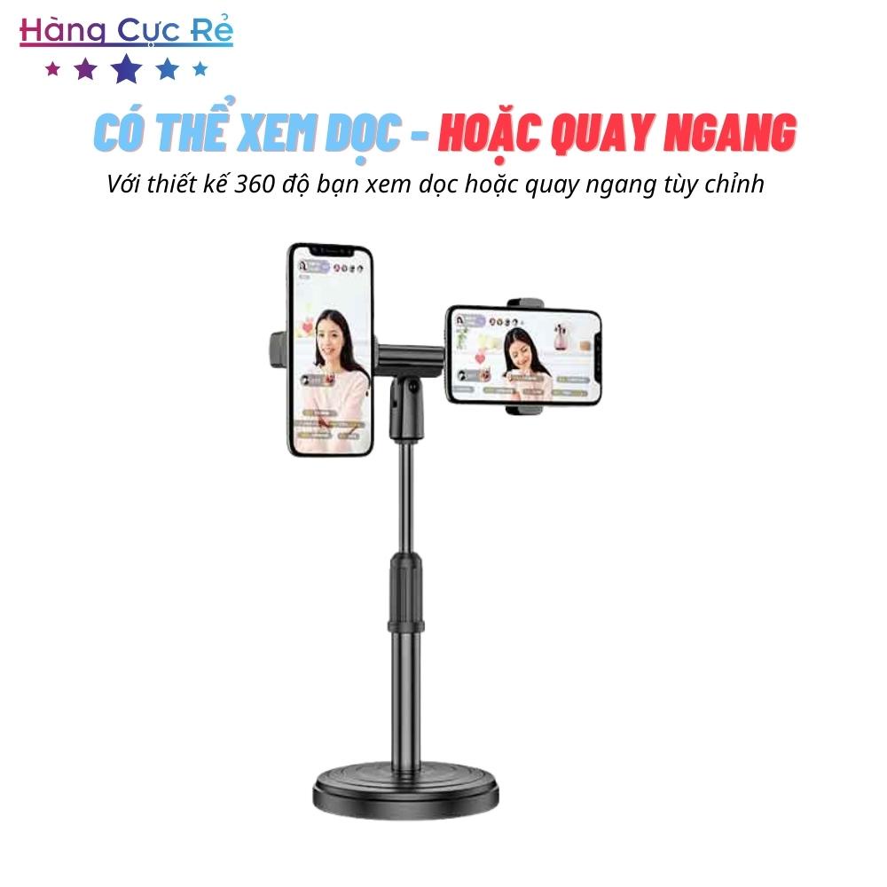 Giá đỡ 2 điện thoại để bàn Livestream, Xem phim, Chụp hình, Quay video 360 - Shop Hàng Cực Rẻ