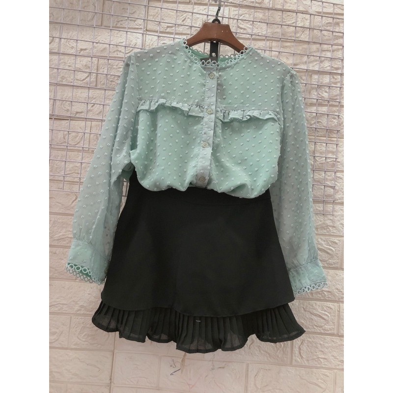 Áo Sơ Mi Công Sở Dài Tay Cổ Trụ Phối Ren Nhiều Màu | BigBuy360 - bigbuy360.vn