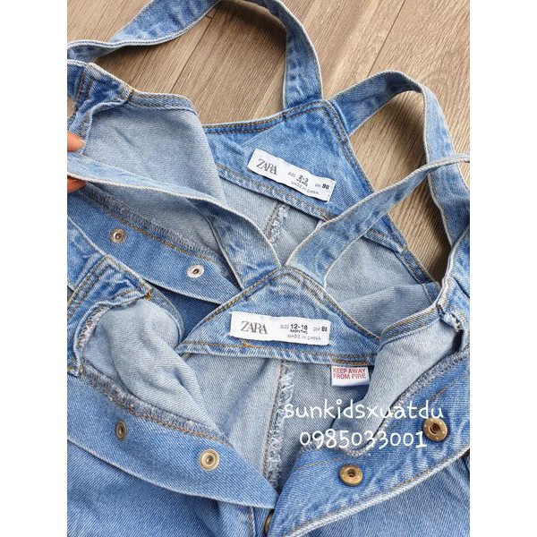 Quần yếm jean xanh xước gối