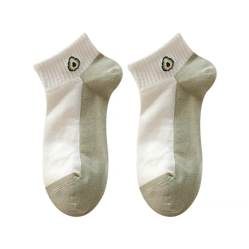 Set 5 đôi tất nữ cổ ngắn màu xanh bơ họa tiết dễ thương, chất liệu cotton, thấm hút mồ hôi