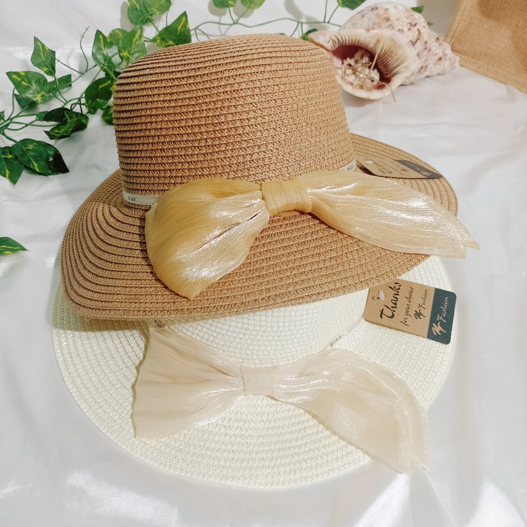 Nón cói,mũ cói nữ mềm vành nhỏ phối nơ voan phồng tiểu thư hàng nhập cao cấp_vành nhỏ voan phồng