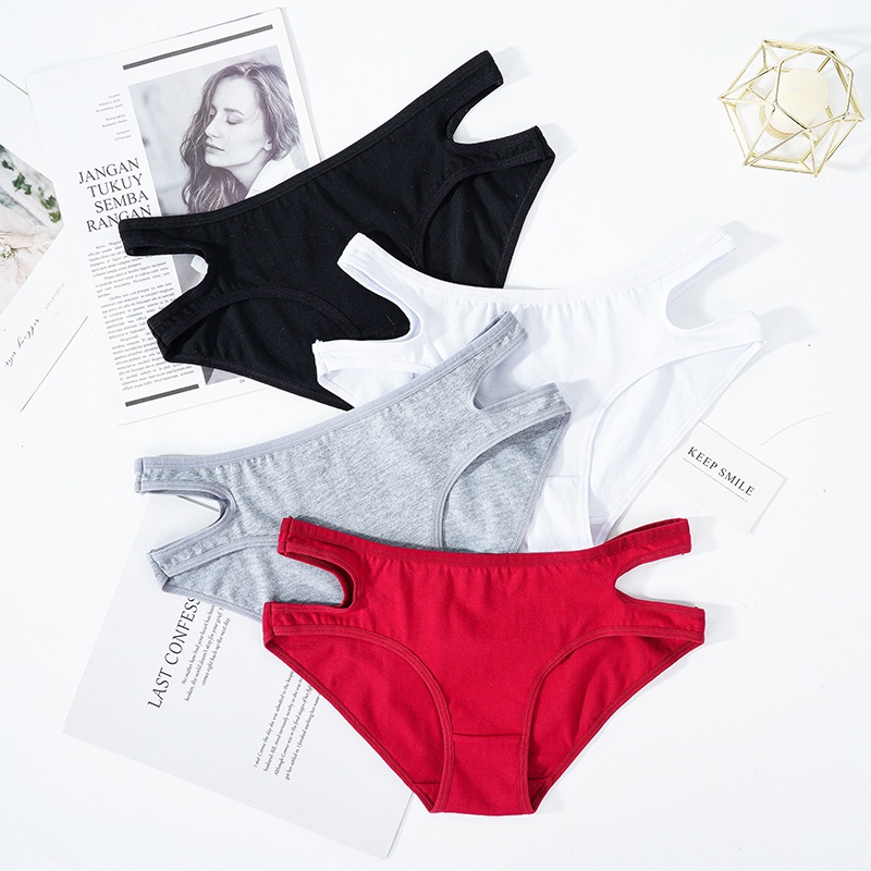 Quần lót ECMLN vải cotton lưng thấp màu sắc đơn giản cho nữ