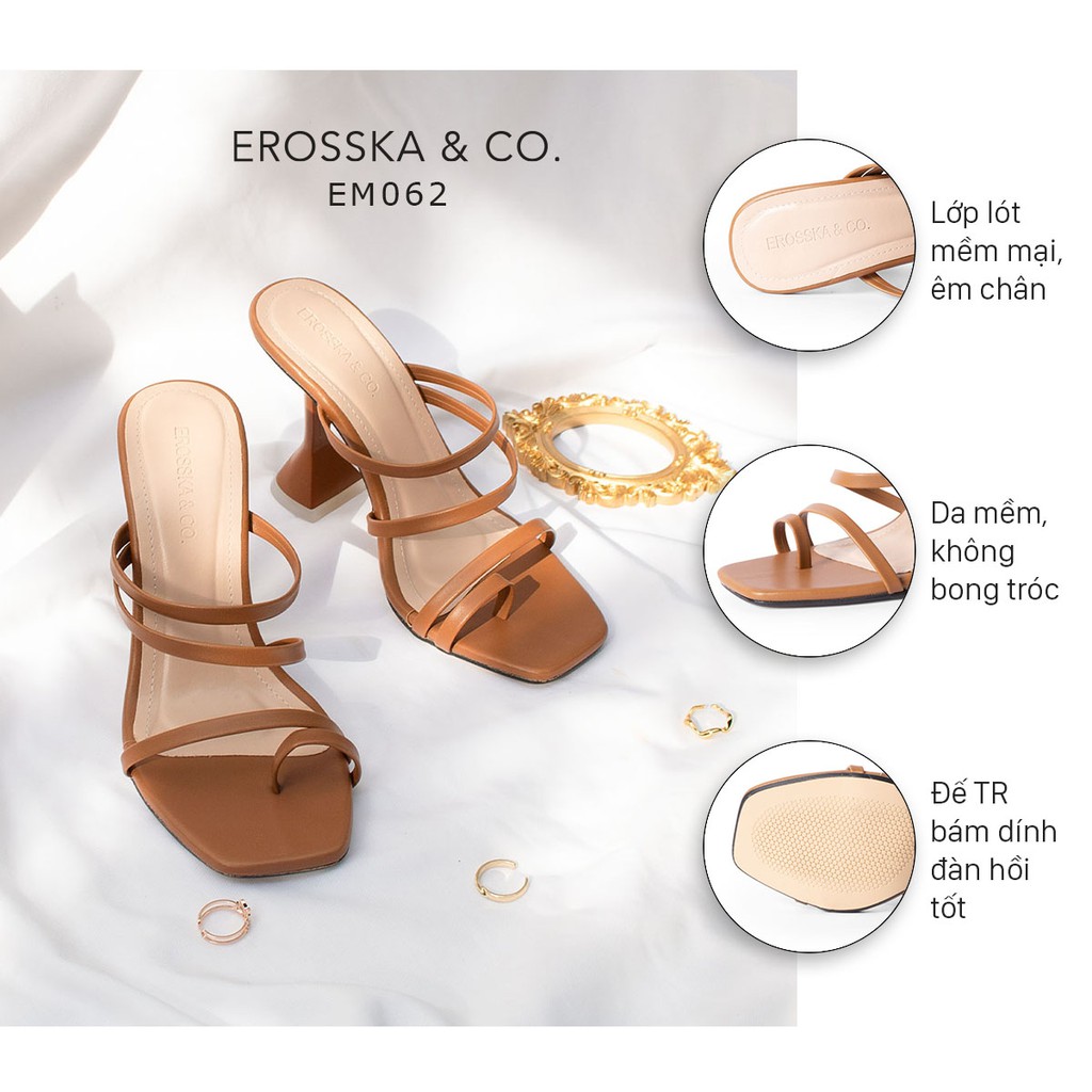 Dép cao gót Erosska mũi vuông xỏ ngón cao 9cm màu bò _ EM062