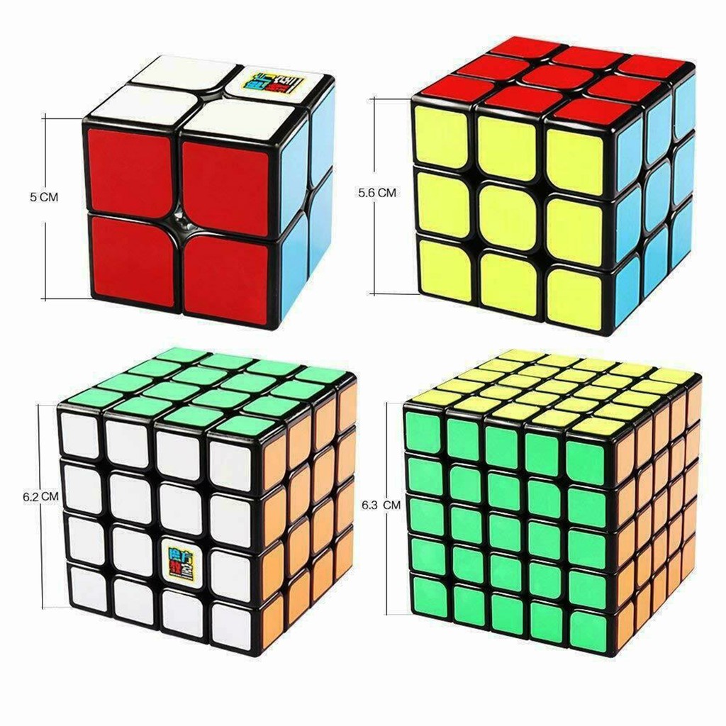 Combo 4 Rubik Sticker Cao Cấp 2x2, 3x3, 4x4, 5x5 - Rubik Quay Trơn, Mượt - Bẻ Góc Cực Tốt ( Tặng 4 chân đế Rubik )