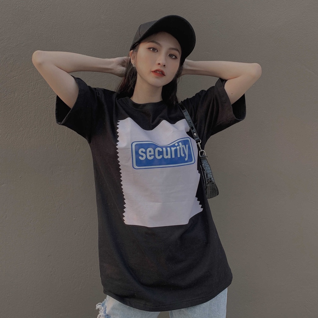 Áo thun Unisex Eleven Original in chữ SECURITY, Form Oversize Màu ĐEN