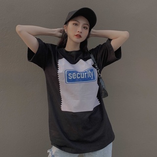 Áo thun unisex eleven original in chữ security, form oversize màu đen
