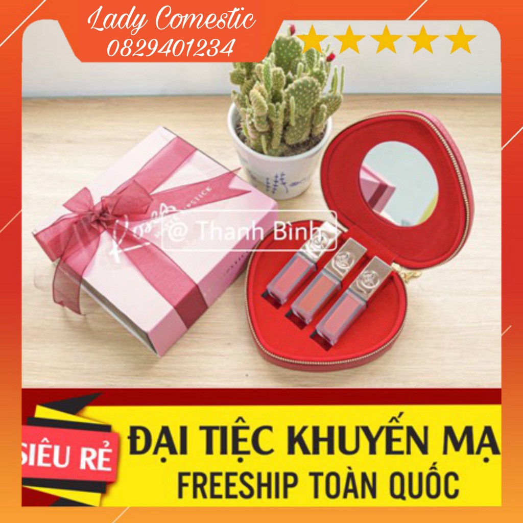 Set Son Roses HAPY MINIGARDEN Ví Trái Tim 2 Màu Son Độc Đáo Bền Màu Lâu Trôi