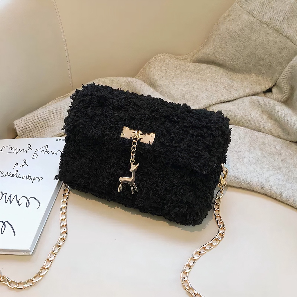 Túi len tự đan, túi đeo chéo len xù phong cách đơn giản cá tính - Bộ phụ kiện đầy đủ LX201