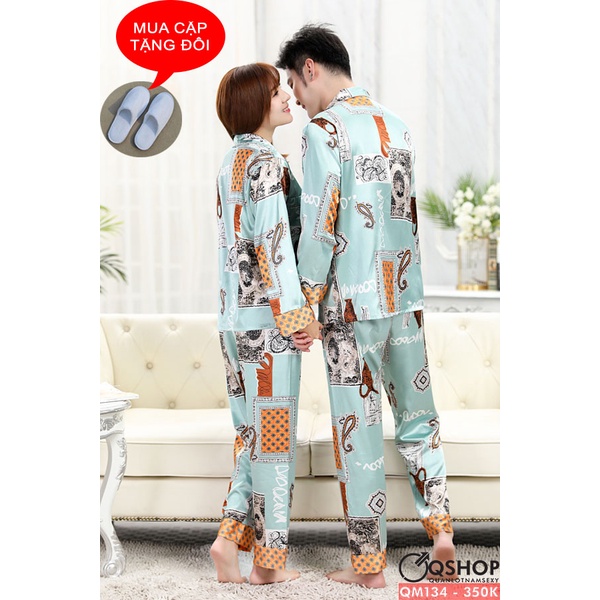 BỘ ĐỒ ĐÔI PIJAMA LỤA SATIN CAO CẤP QM134