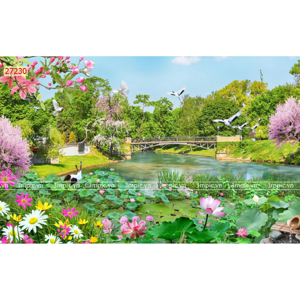 Tranh dán tường 3d phong cảnh thiên nhiên trang trí phòng khách chất liệu decal pp keo sẵn bóc dán atk10