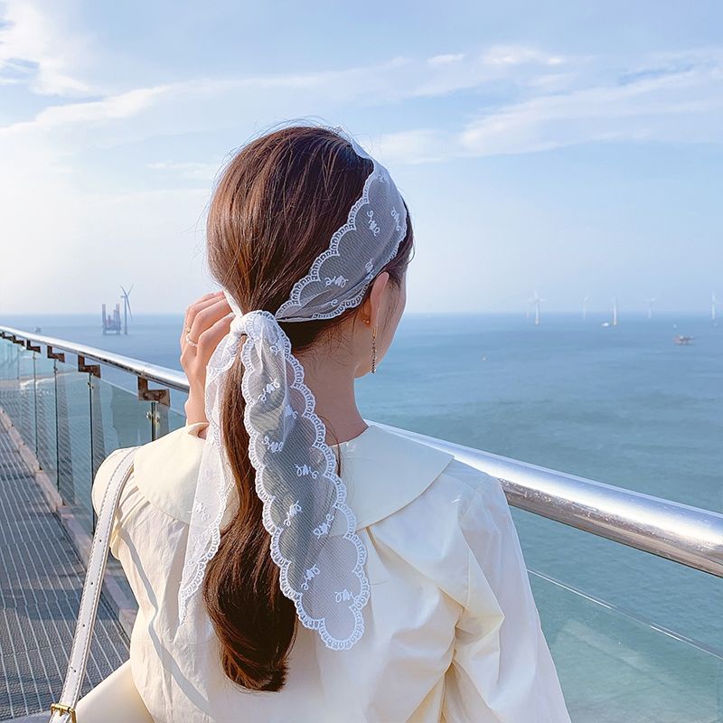 Khăn vải buộc tóc ren đa năng bản to retro nhẹ nhàng nữ tính băng đô cài tóc dây buộc tóc ren hoa lụa mùa tết xinh
