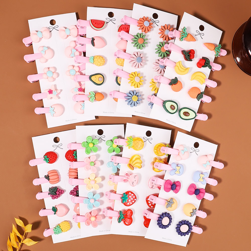 Set 10 Kẹp tóc KIDSBOWS hình hoa / trái cây hoạt hình dễ thương cho bé gái