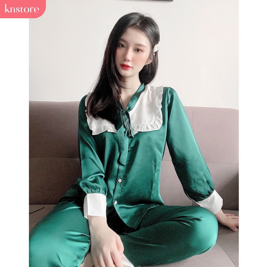 Bộ Pijama Lụa Satin Tay Dài quần dài, Đồ Ngủ Nữ Chất Liệu Lụa Satin Cao Cấp Mát Mịn ẢNH THẬT CỦA SHOP - Kn Store | BigBuy360 - bigbuy360.vn