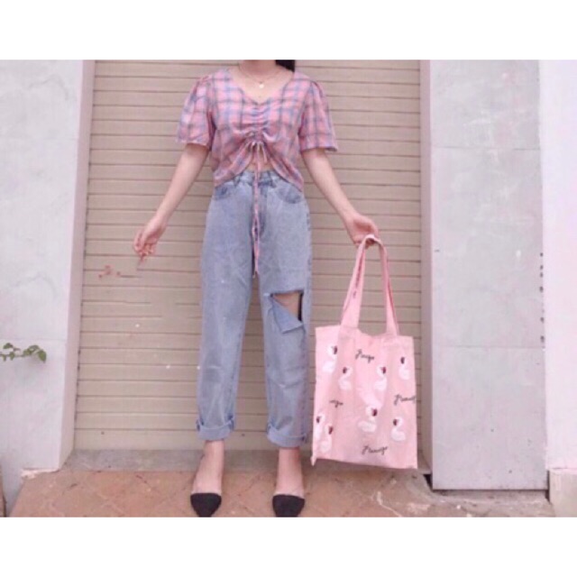 Quần slim baggy jeans xẻ đùi gấp ulzzang kèm ảnh thật