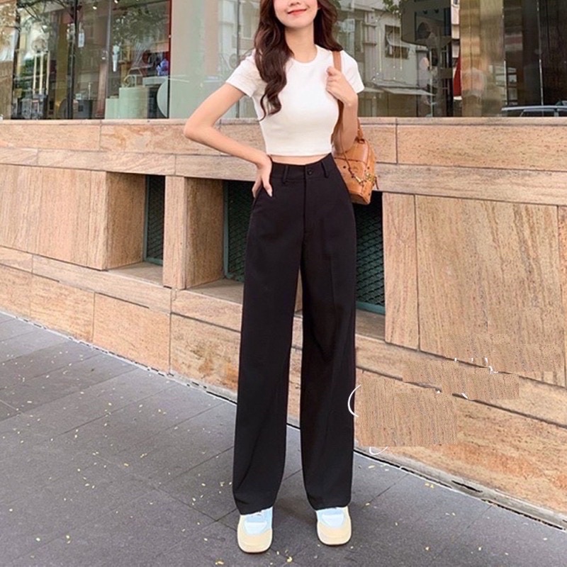 Quần suông dài nâu tây dáng đứng phong cách ulzzang