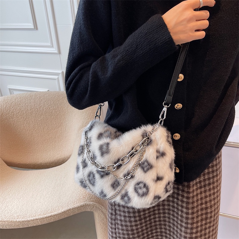 Túi Xách Đeo Vai Hình Vuông Cỡ Nhỏ Phủ Lông Họa Tiết Da Báo Thời Trang Thu Đông 2022 Cho Nữ