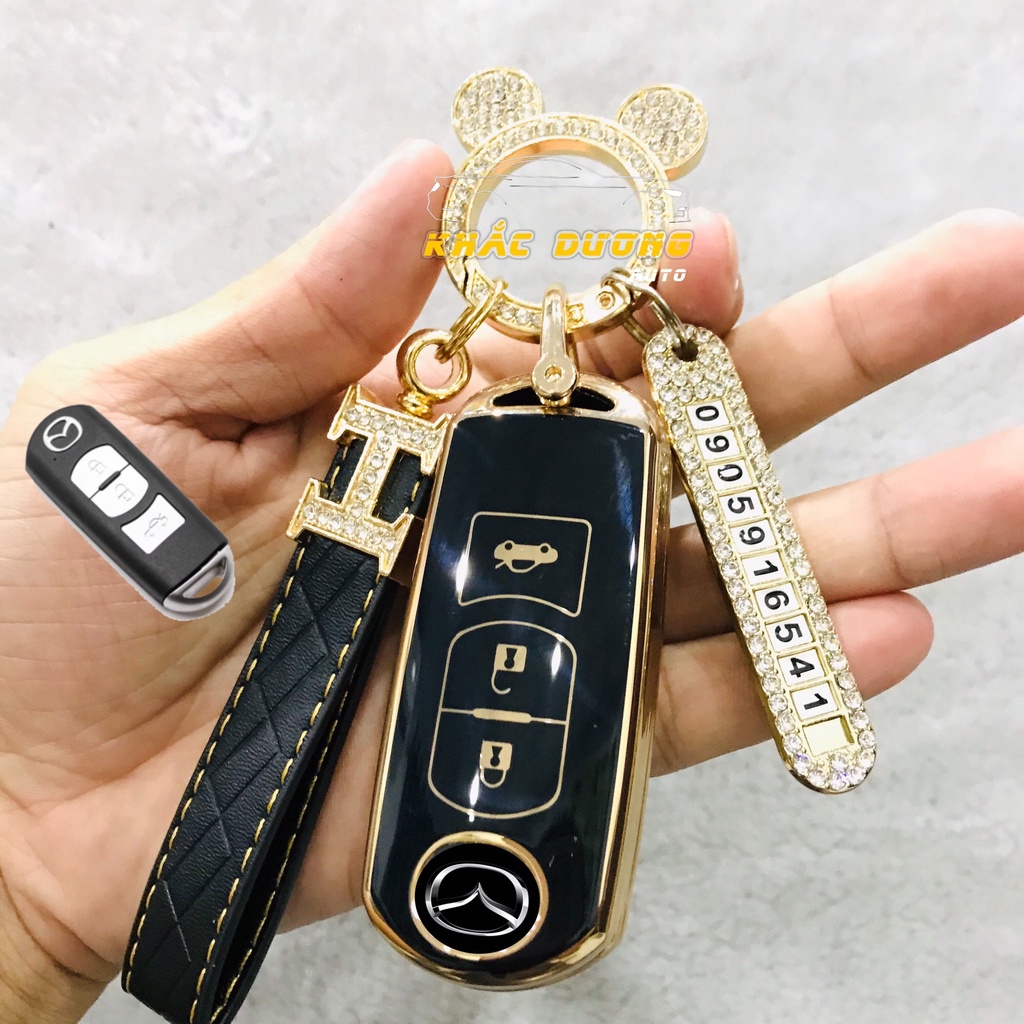Ốp chìa khoá Mazda 2 3 6 CX5 CX8 TPU 3 nút đính đá nhân tạo cao cấp sang trọng