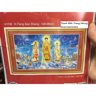 Tranh thêu chữ thập Tây phương tam thánh A1192 (148x89cm)