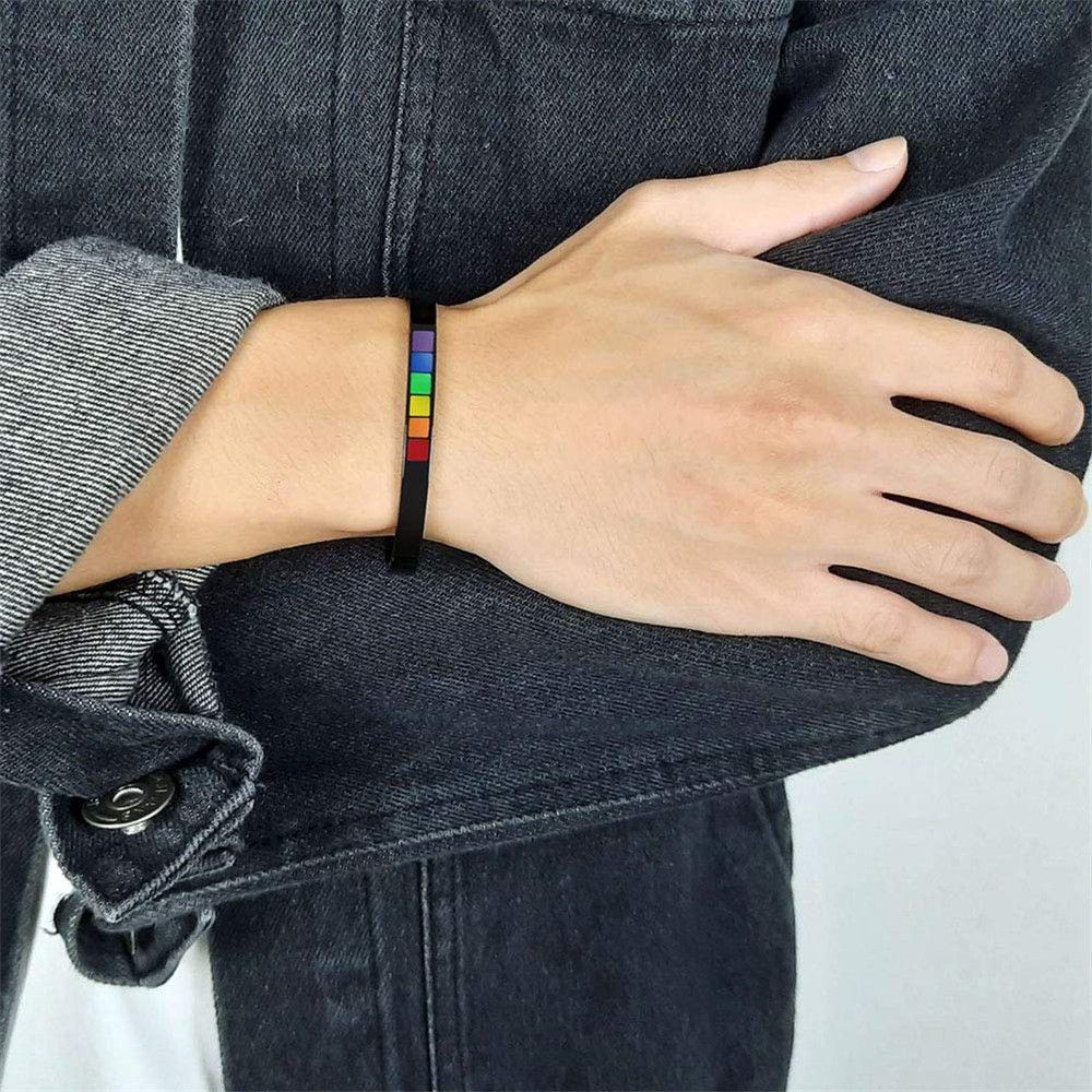 Vòng tay màu cầu vồng phong cách LGBT làm từ thép không gỉ thời trang cho nam và nữ