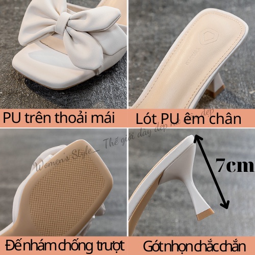 Guốc cao gót thắt nơ 7 phân, giày cao gót có nơ thời trang Womenstyle 2 màu Đen, Trắng chuẩn size 35-39 mã TD01