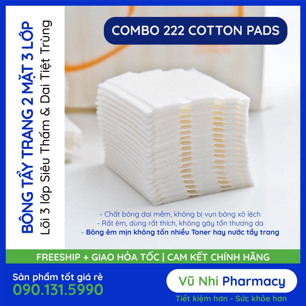 [Hộp 222] Bông Tẩy Trang 3 Lớp Cotton Pads 222 Miếng