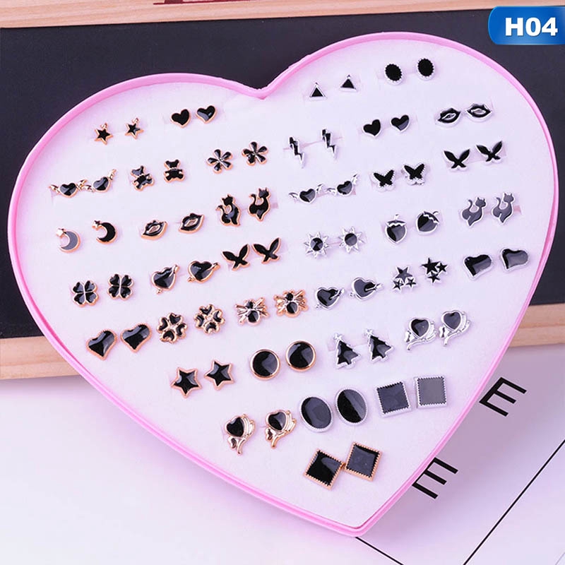 Novel Hộp 36 Đôi Khuyên Tai Hình Trái Tim Đính Đá Xinh Xắn Cho Nữ