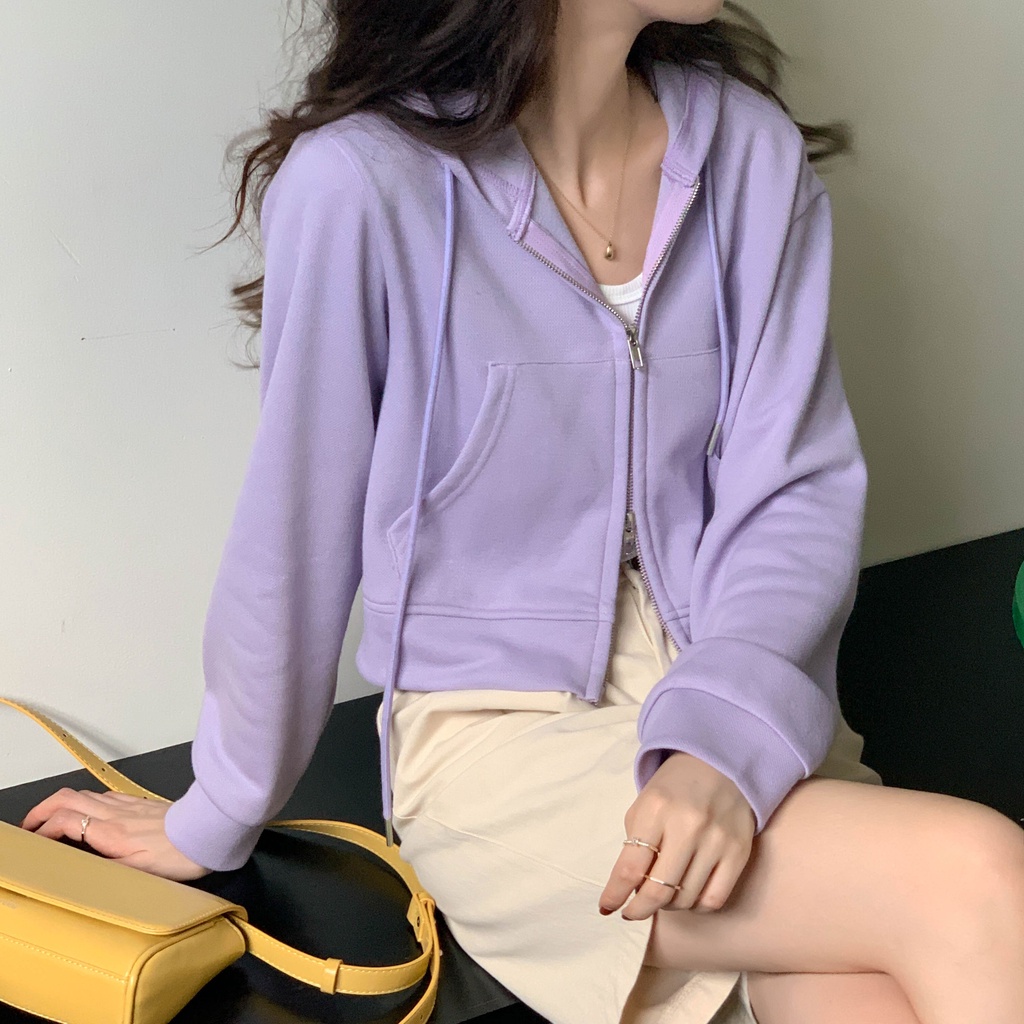 Áo hoodie dáng ngắn vải mỏng phong cách Hàn Quốc cá tính cho nữ | BigBuy360 - bigbuy360.vn