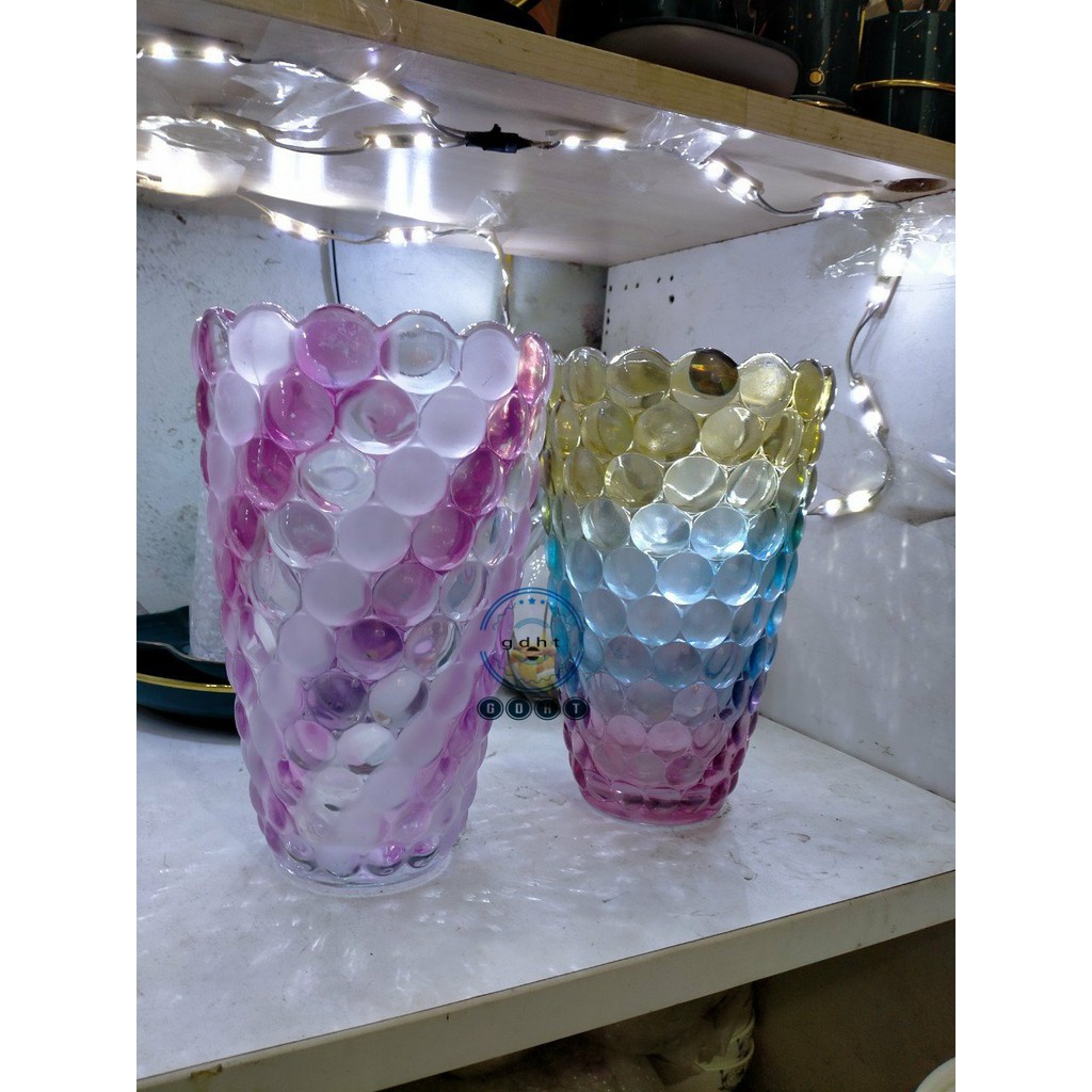LỌ HOA THỦY TINH PHA LÊ CHẤM BI NHIỀU MÀU 20cm ( chưa kiot )