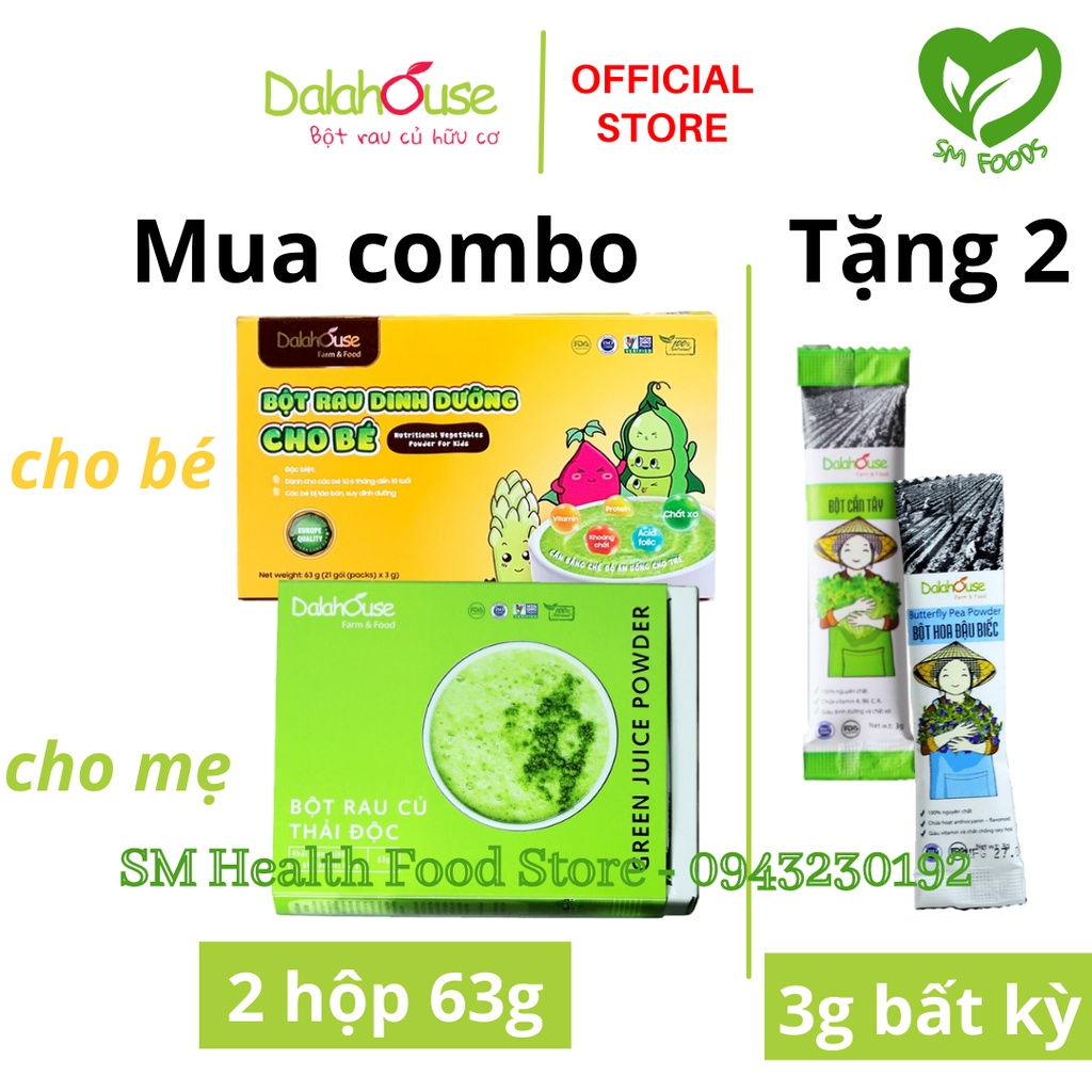 Combo Bột Rau Củ Dalahouse Cho Mẹ Và Bé gồm 2 hộp 63g – Kèm quà tặng 2 gói 3g bất kỳ