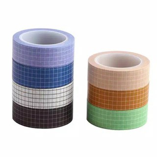 1 Cuộn Băng Keo Giấy/Washi/Masking Tape Kẻ Caro/Grid màu Vintage Xinh Xắn Cơ Bản