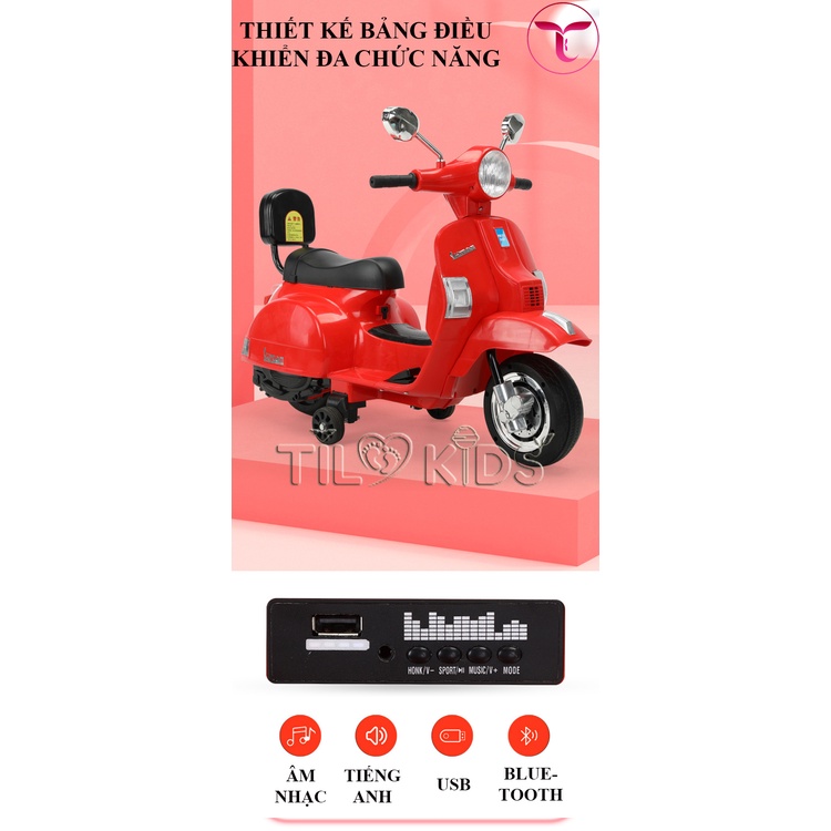 Xe máy điện trẻ em, xe máy điện Vespa cho bé TILO KIDS TLK-6288 có đèn nhạc siêu dễ thương