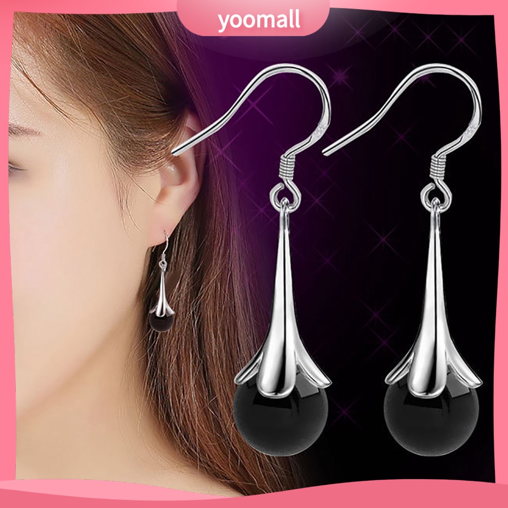 /YO/ Bông tai dáng dài đính đá mặt trăng giả hình bông hoa thanh lịch chống gỉ cho nữ