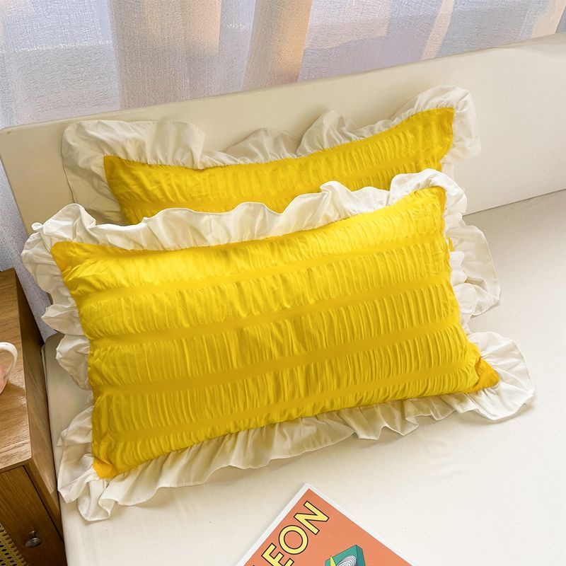 Vỏ Gối Phối Ren Màu Trơn Phong Cách Công Chúa Hàn Quốc Xinh Xắn