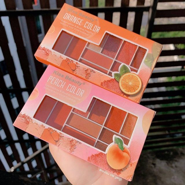 Phấn mắt Natural Vivid 10 ô kèm má hồng Orange &amp; Peach tone màu Thái đang ưa chuộng