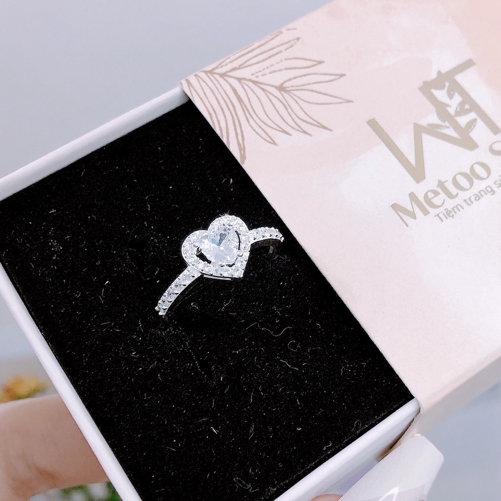 Nhẫn ổ đá trái tim đính đá ful loại to - Metoo silver