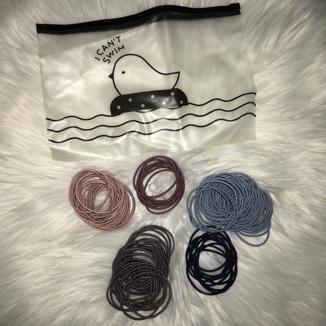 Túi 100 chun tóc trộn màu kèm túi zip I Can't Swim
