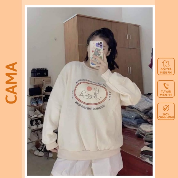 Áo Nỉ Sweater Nữ Form Rộng Vải Nỉ Bông Dày Dặn phong cách Ulzzang CAMASTORE AN21