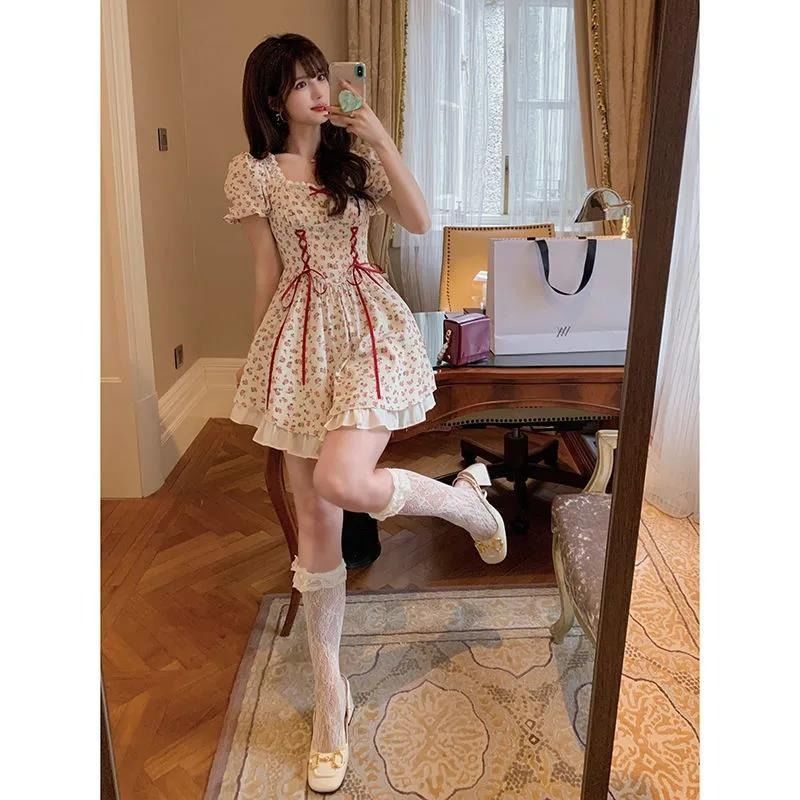 Jiashucheng Đầm Hoa Phối Ren Bèo Nhún Thời Trang Mùa Hè Xinh Xắn Cho Nữ