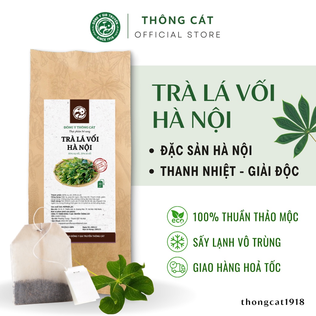 Trà túi lọc Lá Vối Hà Nội THÔNG CÁT 1918 Trà thảo dược lá vối sấy khô thanh nhiệt, lợi tiểu, đào thải độc tố