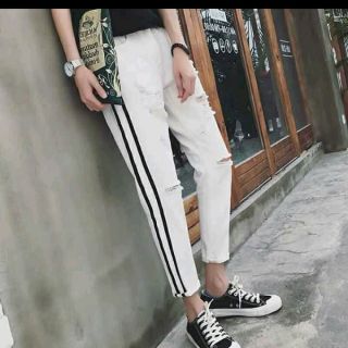 Quần jeans  trắng sọc đen