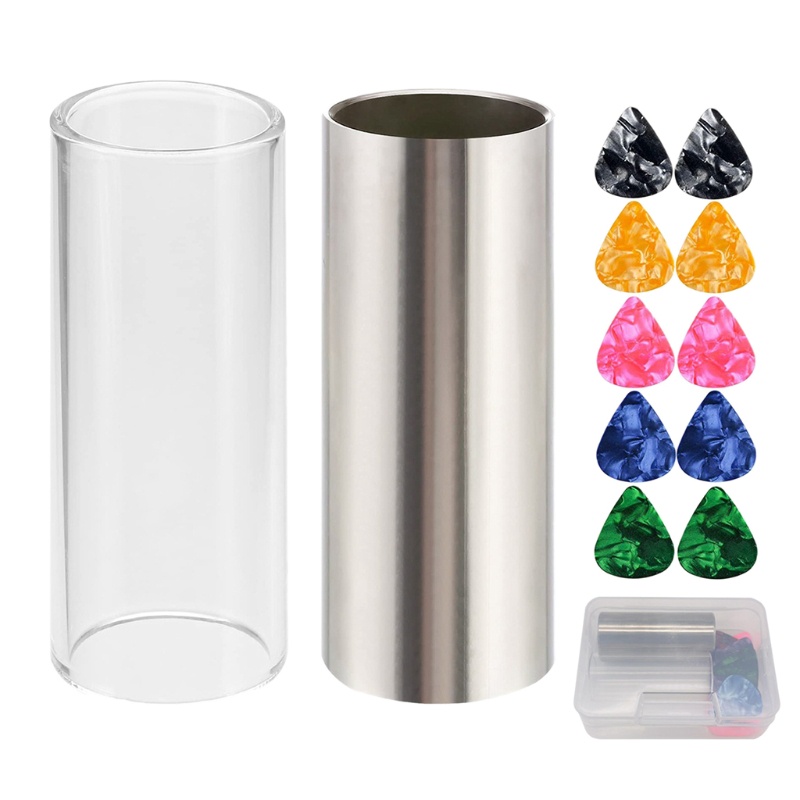 Set 3 Thanh Trượt Đàn Guitar Bằng Thép Không Gỉ Kèm 1 / 10 Miếng Gảy Đàn Kính