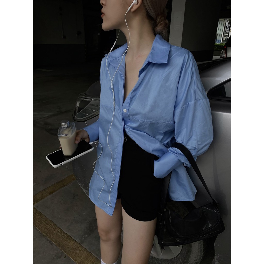Là min - Áo Sơ Mi Xanh Form Oversized
