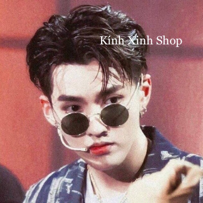 Kính Râm Nam Nữ Mắt Tròn Thầy Bói Gọng Kim Loại Dày Cao Cấp