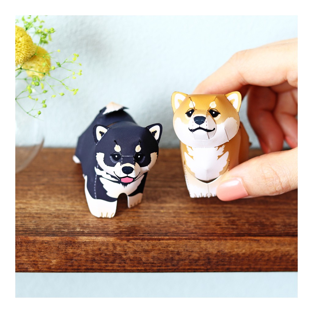 Mô hình giấy động vật cute 2 Chó Shiba Inu Mini