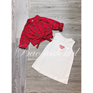Set váy xuông áo sơ mi kẻ