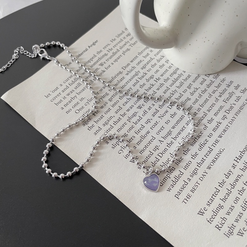 ✨✨Vòng cổ chuỗi hạt mặt hình trái tim màu tím phong cách Hàn Quốc dễ thương cho nữ