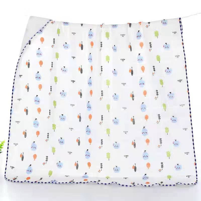 Khăn tắm viền mặt xô chần bông in hình êm ái cho bé, có thể dùng làm chăn đắp ấm 90x90cm