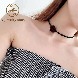 Handmade Love Suede Leather Red Flower Short Clavicle Necklace Harajuku Necklace Necklace