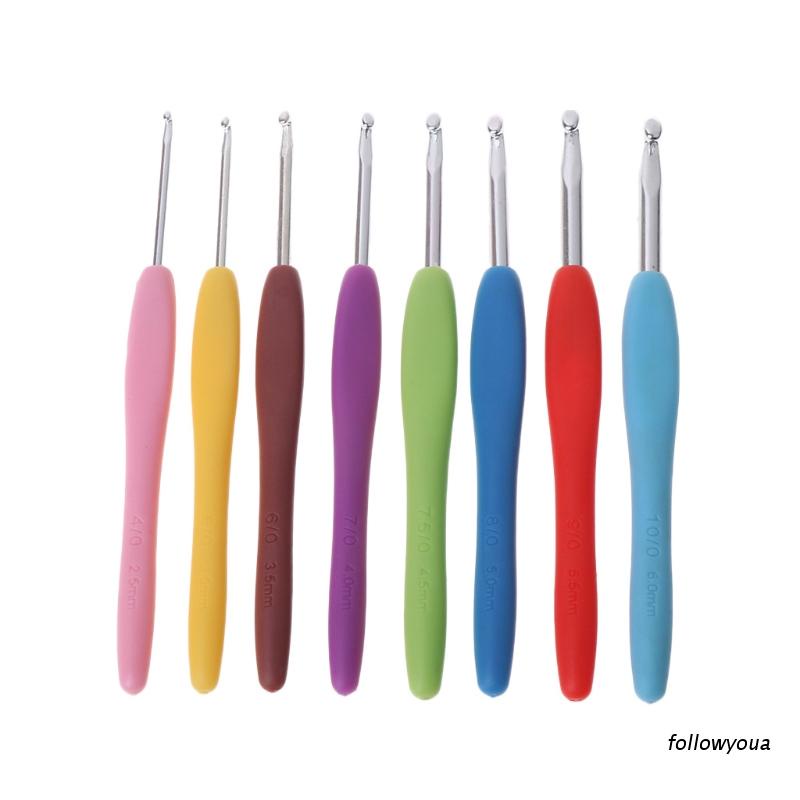 Bộ 8 que kim đan phụ kiện móc len tay cầm bằng cao su 2.5-6mm